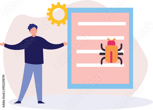 The man doing changes while bug virus.