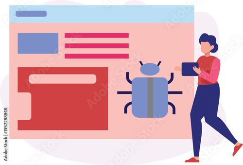 The girl is working on interface programming browser.
