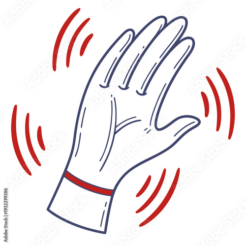 Simple line illustration of a hand with a red wristband and red wavy lines around it symbolizing movement or vibration