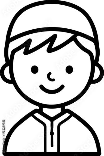 Smiling boy wearing traditional Muslim clothing and kufi cap