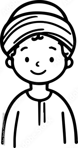 Smiling boy wearing traditional Muslim clothing and kufi cap