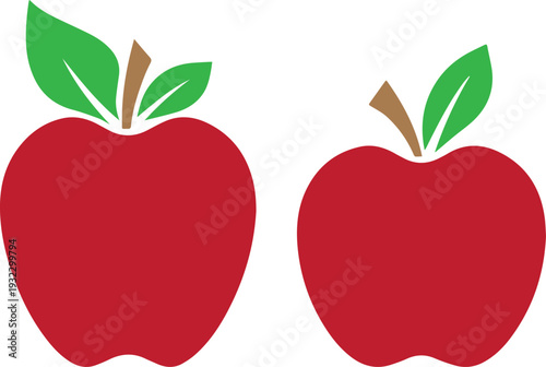 A fresh, red vector illustration of a ripe apple fruit with a green leaf, a delicious and healthy natural food icon in a sweet heart shape