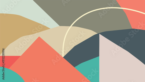 Geometric abstract art composition with various shapes and muted color palette