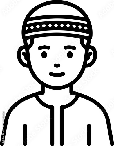 Smiling boy wearing traditional Muslim clothing and kufi cap