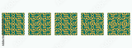 Compact geometric truchet tile bundle with pixel-like structure. Seamless vector patterns suited for modern surfaces, gaming themes, packaging, and digital art.