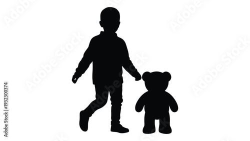 A child walking with a teddy bear isolated on white background, Vector