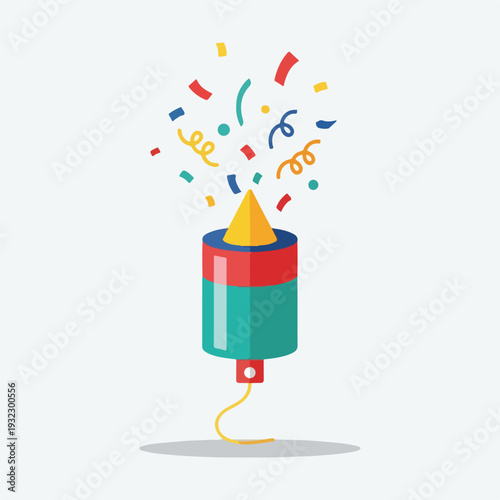 Illustration of a colorful party popper expelling confetti