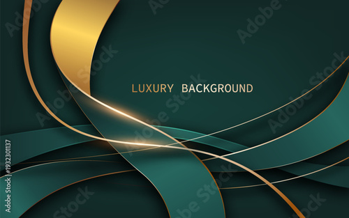 Elegant luxury abstract background on green tones, layered with flowing curved shapes and smooth gradients. Vector illustration