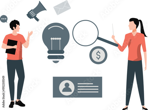 Boy and girl discussing business ideas and income growth.