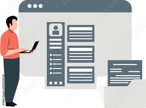 The boy is checking profile on webpage.