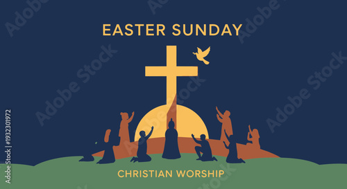 Easter Sunday Christian Worship Poster Flat Illustration