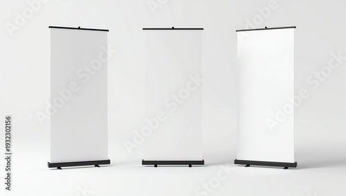 three blank rollup mockups for banding. 3d render illustration 