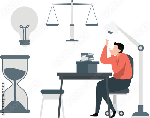 The boy thinking about business balance sacel