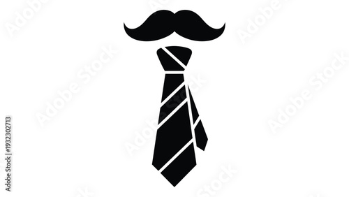 A black tie and mustache on a white background isolated on white background, Vector