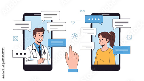 Person using a smartphone to have a virtual video consultation with a professional doctor about their health and medical concerns from home.