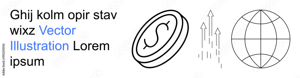 Obraz premium Financial growth, global economy, investment trends, currency exchange, business strategy, market analysis. Dollar symbol, rising arrows globe illustration. Financial growth and global economy