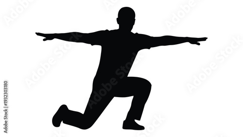 A person is doing a yoga pose with arms outstretched isolated on white background, Vector