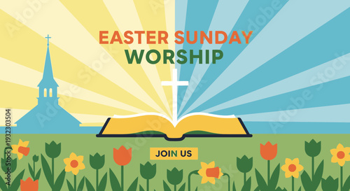 Easter Sunday Worship Event Cover Flat Vector Illustration