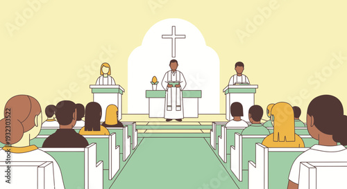 Minimal Easter Sunday Worship Background Flat Vector Illustration