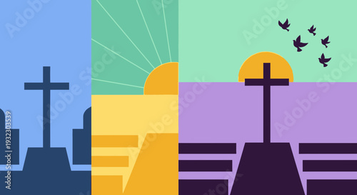 Easter Worship Celebration Background Flat Vector Illustration