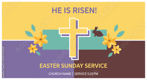 Easter Christian Church Flyer Vector Flat Illustration