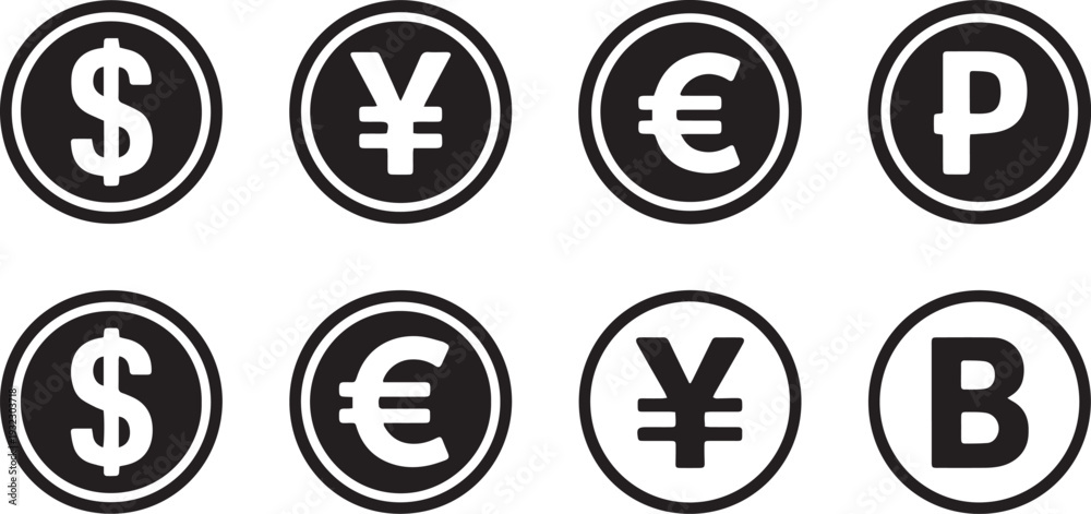 Obraz premium Dollar, Euro & Yen Icon Set – Currency Symbols for Money, Payment, Banking & Financial Illustration