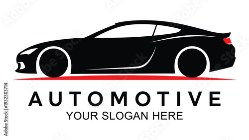 A black silhouette of a sports car with a red line isolated on white background, Vector