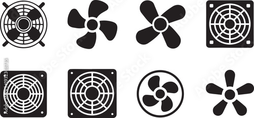 Fan Icon Set – Ventilator, Propeller, Cooler & Air Conditioner Symbols in Flat Vector Style