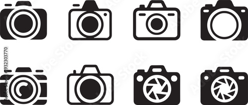 Photo Camera Icon Set – Digital & Film Camera Symbols With Lens, Shutter & Photography Elements