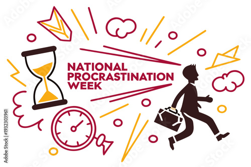 National Procrastination Week Funny Time Management Illustration