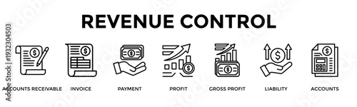 Revenue Control Banner Web Icon Set Collection Pack Vector Illustration Concept For Accounts Receivable, Invoice, Payment, Profit, Gross Profit, Liability, Accounts