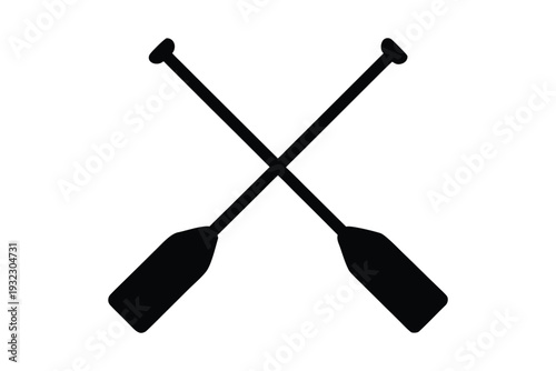 Two boat paddles silhouette vector, Crossed oars silhouette vector