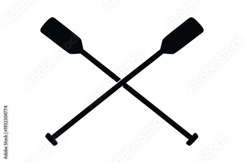 Two boat paddles silhouette vector, Crossed oars silhouette vector