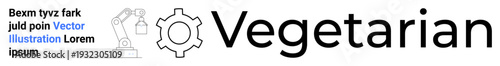Vegetative-themed modern text design next to robotic arm and gear icon emphasizing innovation, industry, technology, progress. Ideal for automation, engineering, manufacturing, sustainability