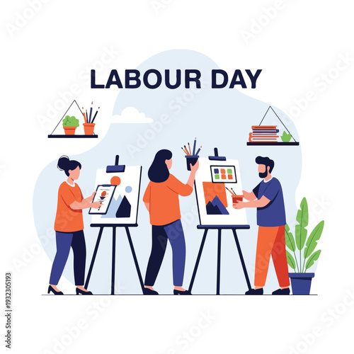 Illustration of people painting at easels celebrating Labour Day