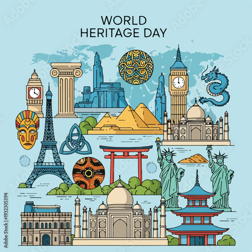 Illustration of various cultural landmarks around the world