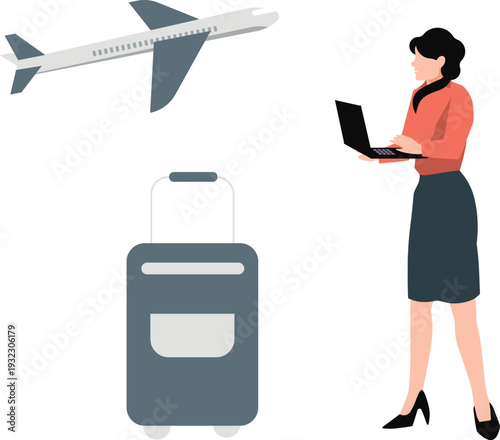 The girl is working business trip.