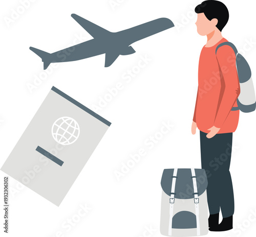 The boy is ready to flight travel.