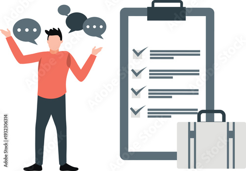 PrintThe boy is talking about business check list.