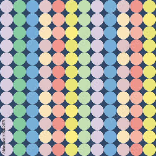 Pattern of colorful circles arranged in a grid against a dark background