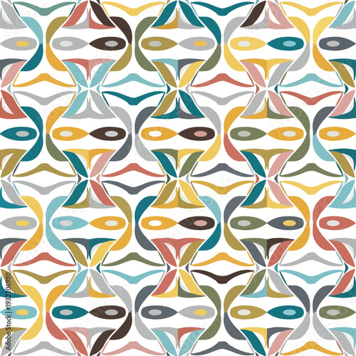 Repeated geometric pattern with hourglass-like shapes and organic curves