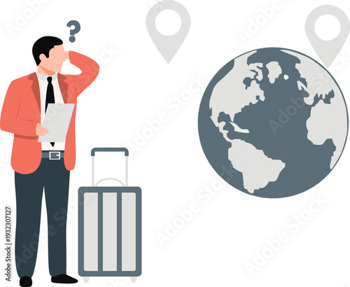 The business man thinking about world tour location