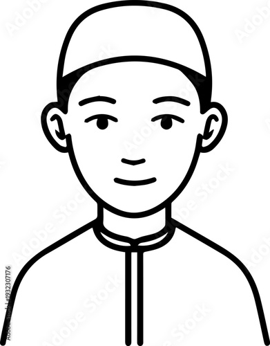 Smiling boy wearing traditional Muslim clothing and kufi cap