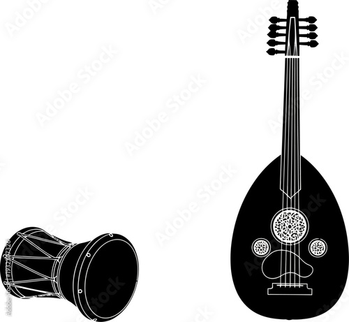 Authentic traditional musical instruments oud and darbuka representing cultural rhythms and artistic heritage vector graphic