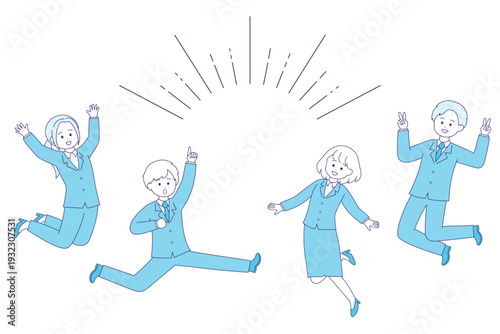 新生活に希望溢れる新入社員たちのイラスト｜シンプルでミニマルなイラスト