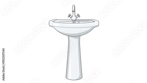 White porcelain pedestal sink with a classic chrome faucet design for bathroom interior home improvement projects.