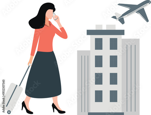 Girl talking on mobile while going business trip