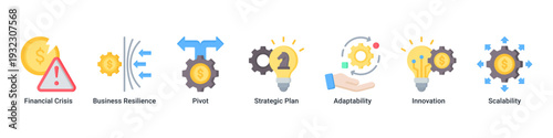 Economic Challenge web banner icon vector illustrating crisis management,strategic pivoting,resilience,and scalable recovery strategies