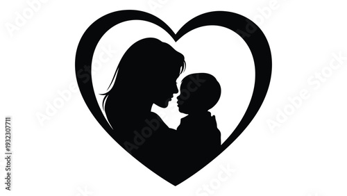 A heartwarming silhouette of a mother and child isolated on white background, Vector