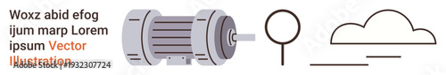 Engineering design, industrial tools, power generation, modern machinery, cloud computing, abstract . A detailed electric motor next to minimalistic cloud, line and circle graphics. Engineering
